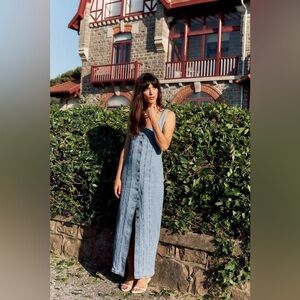 Zara Light Blue Denim Button-Front Midi Dress with Front Slit